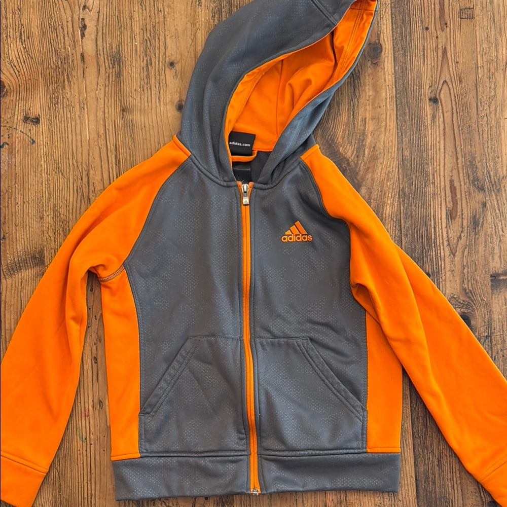 Adidas Kids' full zip Orange and Gray Hoodie
